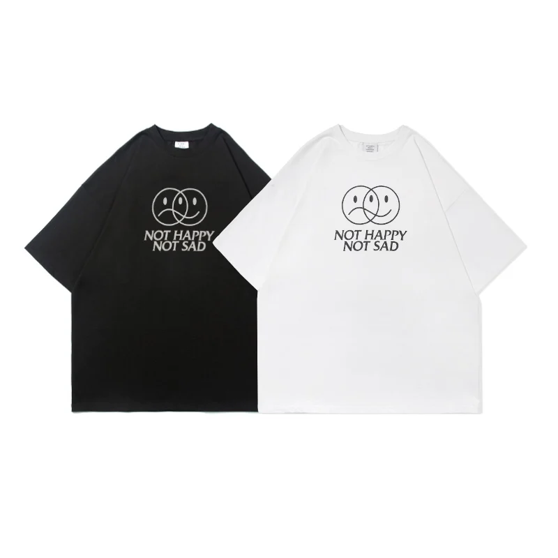 

Oversized VETEMENTS SHOP NOT HAPPY NOT SAD T-shirt Men Women 1:1 Top Quality Cotton Short Sleeve VETEMENTS T-shirts VTM Tee