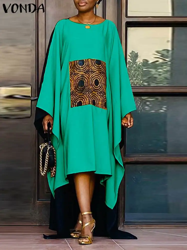 

VONDA Casual Female Irregular Hem A-Line Robe Women O Neck Loose Printed Maxi Dresses Fashion Party Sundress Long Sleeve Vestido
