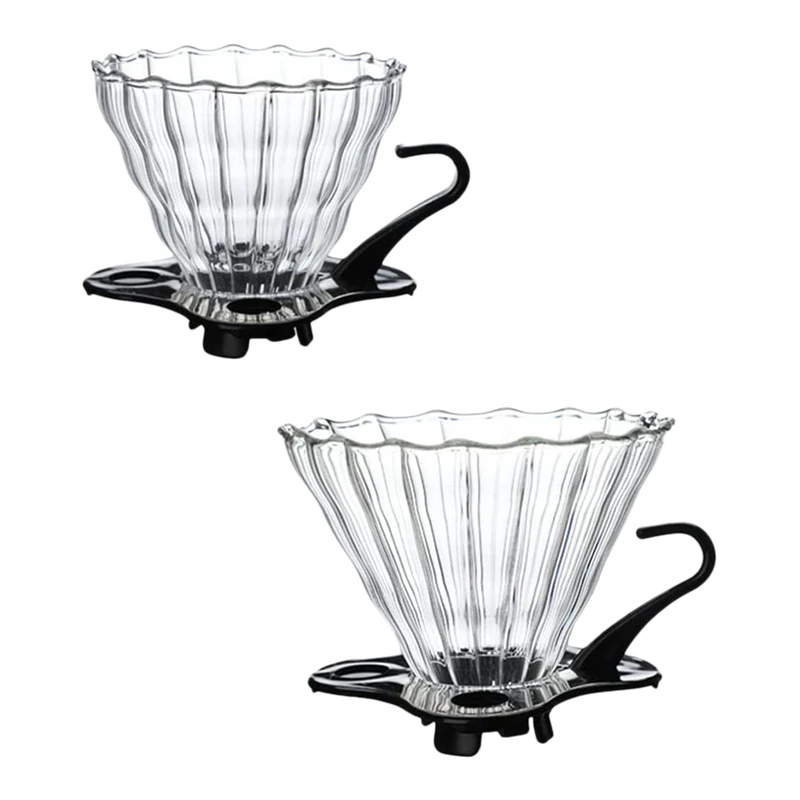 

New 2 Pcs V60 Coffee Dripper Glass Coffee Filter For Pour Over Barista Coffee Brewing Transparent Reusable Coffee Funnel