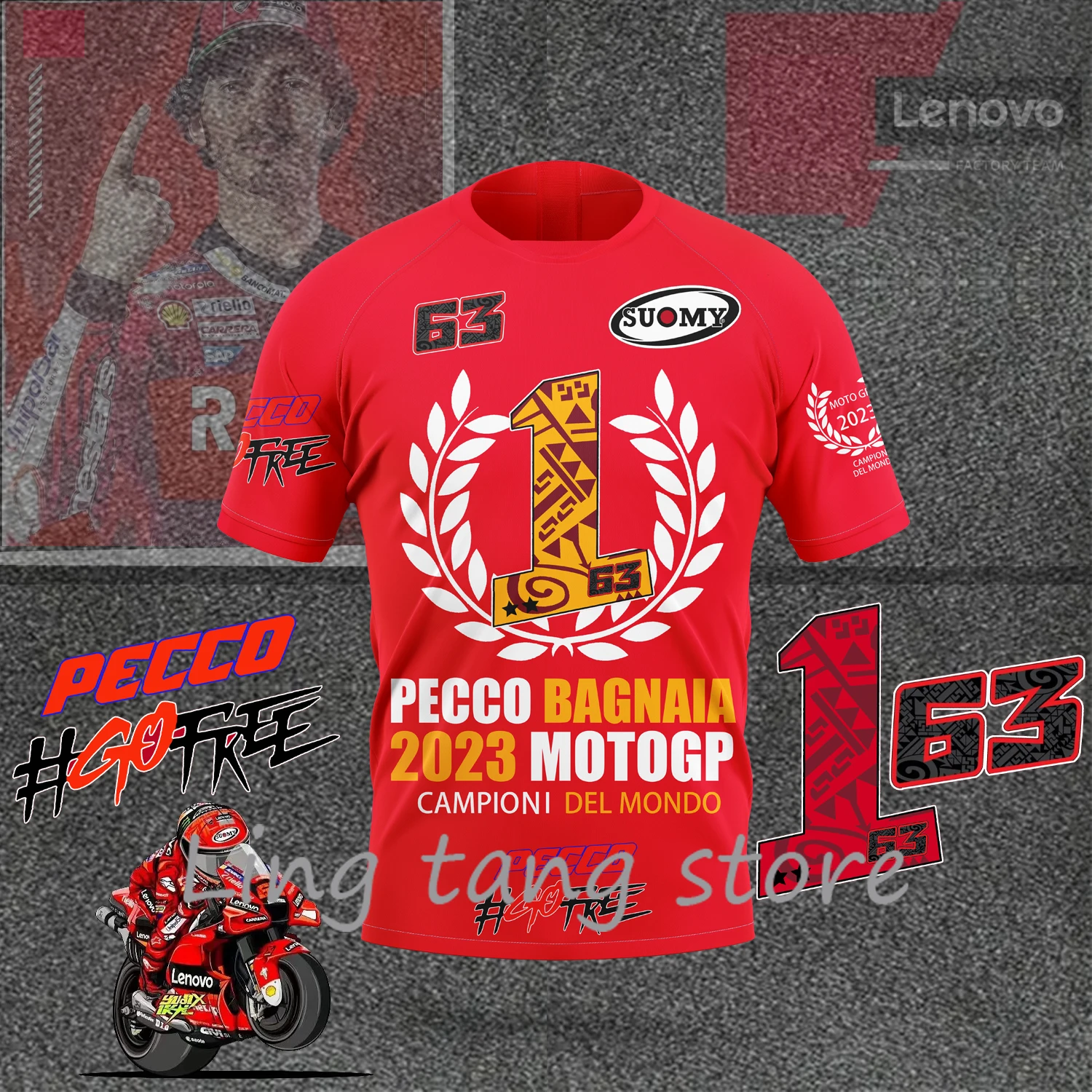 

2023 New Popular Racing Championship Motorcycle Race Extreme Sports Fan Clothing Red 63 Racer Quick Dry T-shirt
