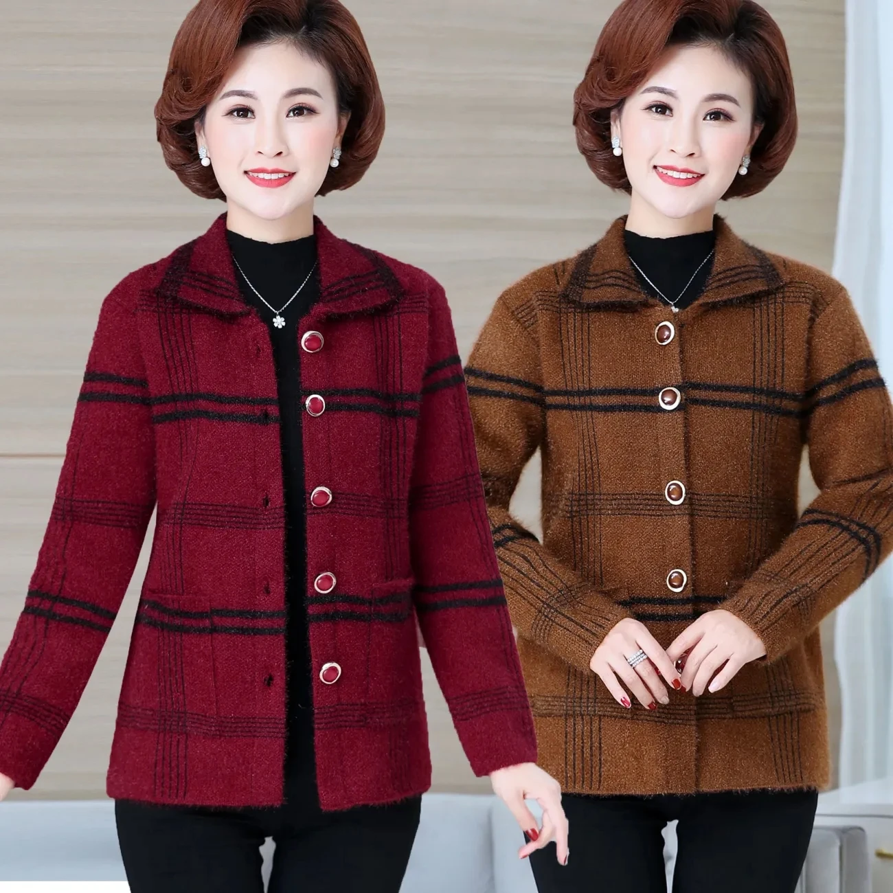 

2022 Autumn Winter Wool Coats Mid-Aged Women's Thick Warm Knitted Cardigan Sweater Tops Long Sleeve Sweaters Mother Clothing New
