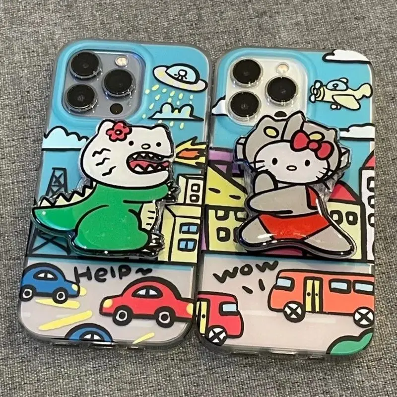 

Sanrio Anime Kawaii Hello Kitty Stuff Cute Phone Case Cartoon Dinosaur Ultraman Bracket for Iphone 14/13/12Promax Girl Gift Toys