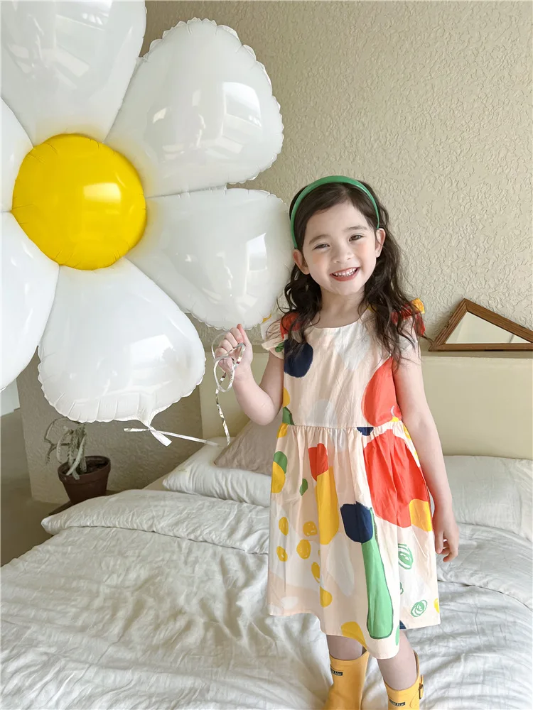 

Детское летнее платье для девочек, Повседневное платье с ярким геометрическим рисунком, модное ТРАПЕЦИЕВИДНОЕ ПЛАТЬЕ для маленьких девоче...