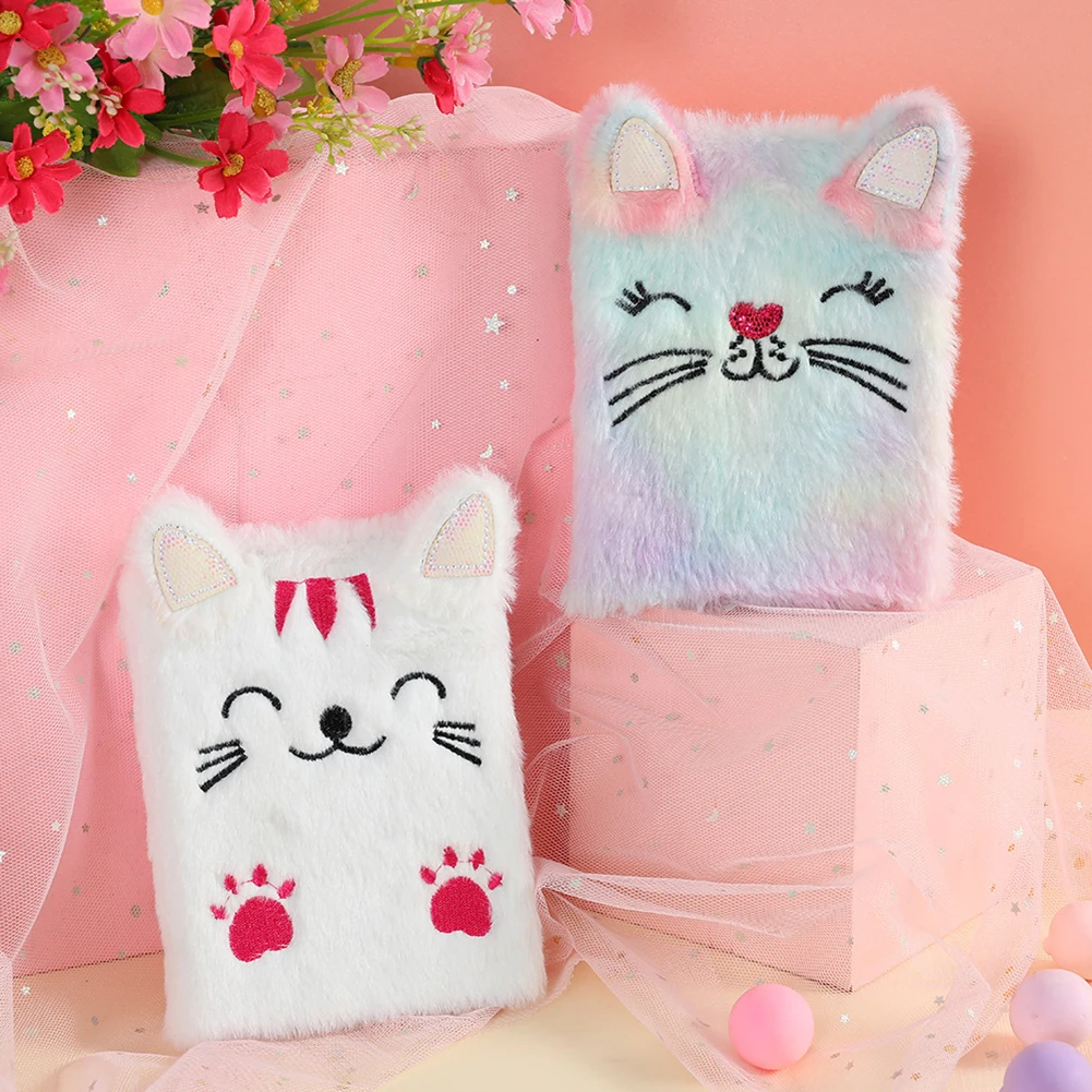 

Плюшевый блокнот в форме кошки, Детский пушистый ежедневник-планировщик, журнал, записная книжка, плюшевый личный дневник, канцелярские при...