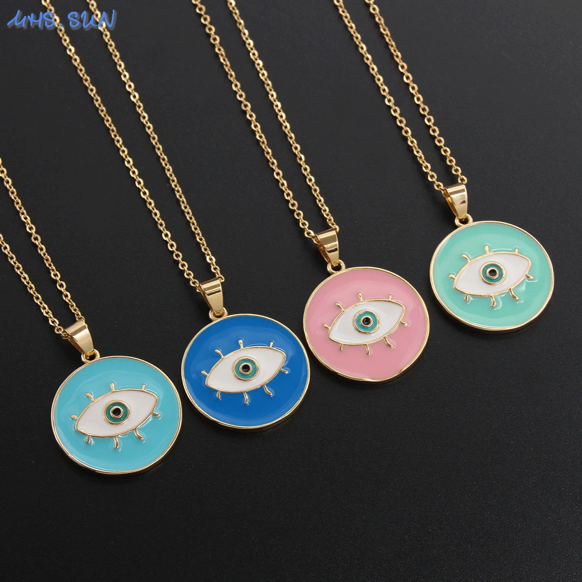 

MHS.SUN Classic Round Colorful Necklaces Gold Plated Evil Eye Pendant Necklace Fashion Women/Men Birthday Jewelry Gift 1PC