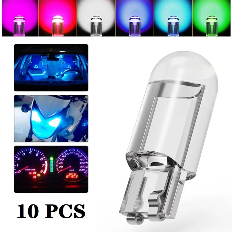 

10 PCS Super Bright W5W 194 T10 LED Glass Housing Cob Car Bulb 6000K Reading Dome Lamp Marker Wedge License PlateLight Bulb 12V