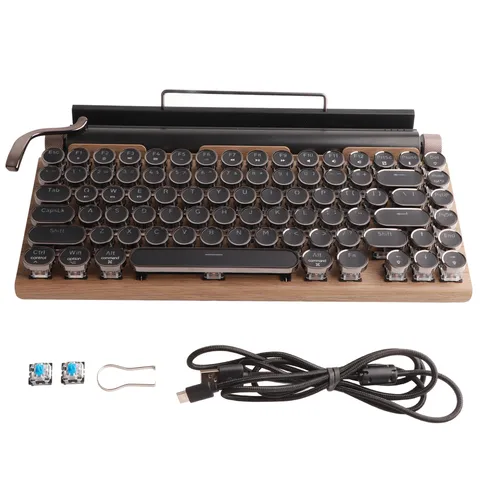 Винтажная Беспроводная механическая клавиатура с Bluetooth и пишущей машинкой, 83 клавиши, металлическая, круглая