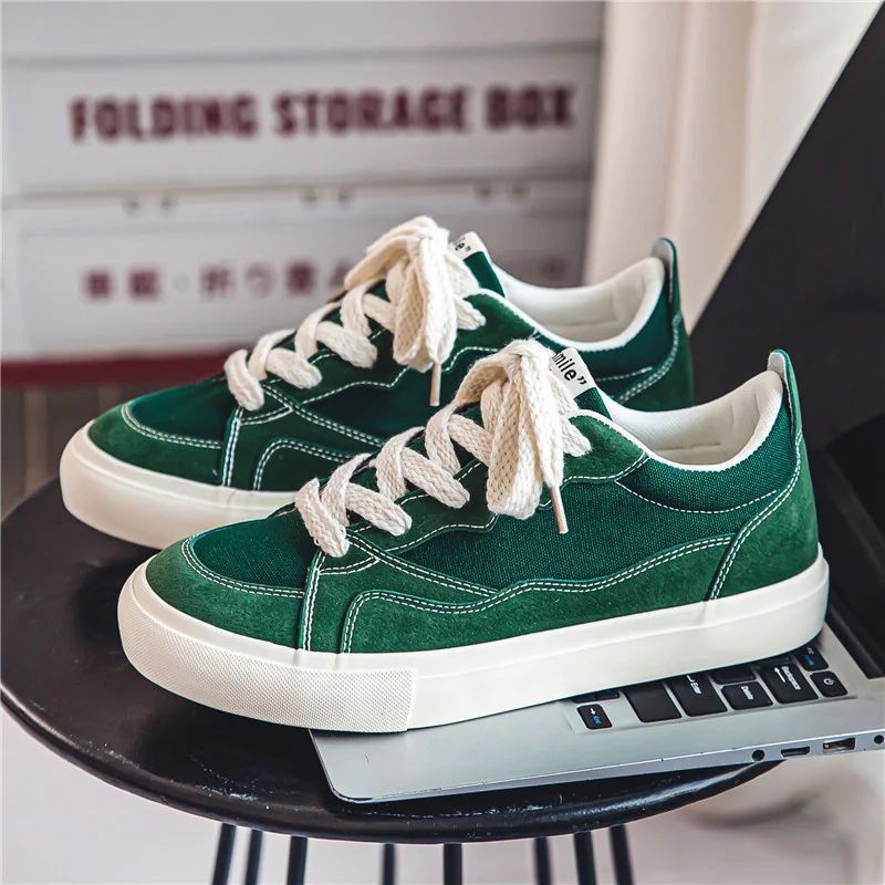 

Trendy Green Canvas Shoes For Men Low Cut Male Skateboard Shoes Comfort Breathable Man Vulcanized Shoes Zapatillas De Hombre
