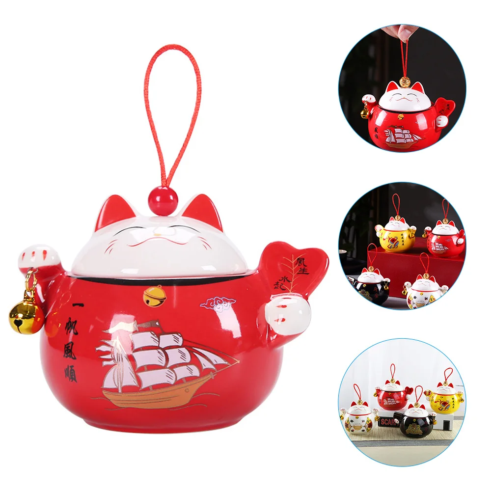 

Jar Tea Storage Canister Container Cat Candy Ceramic Fortunesugar Kitchen Sealed Lucky Animal Figurines Keeper Airtight