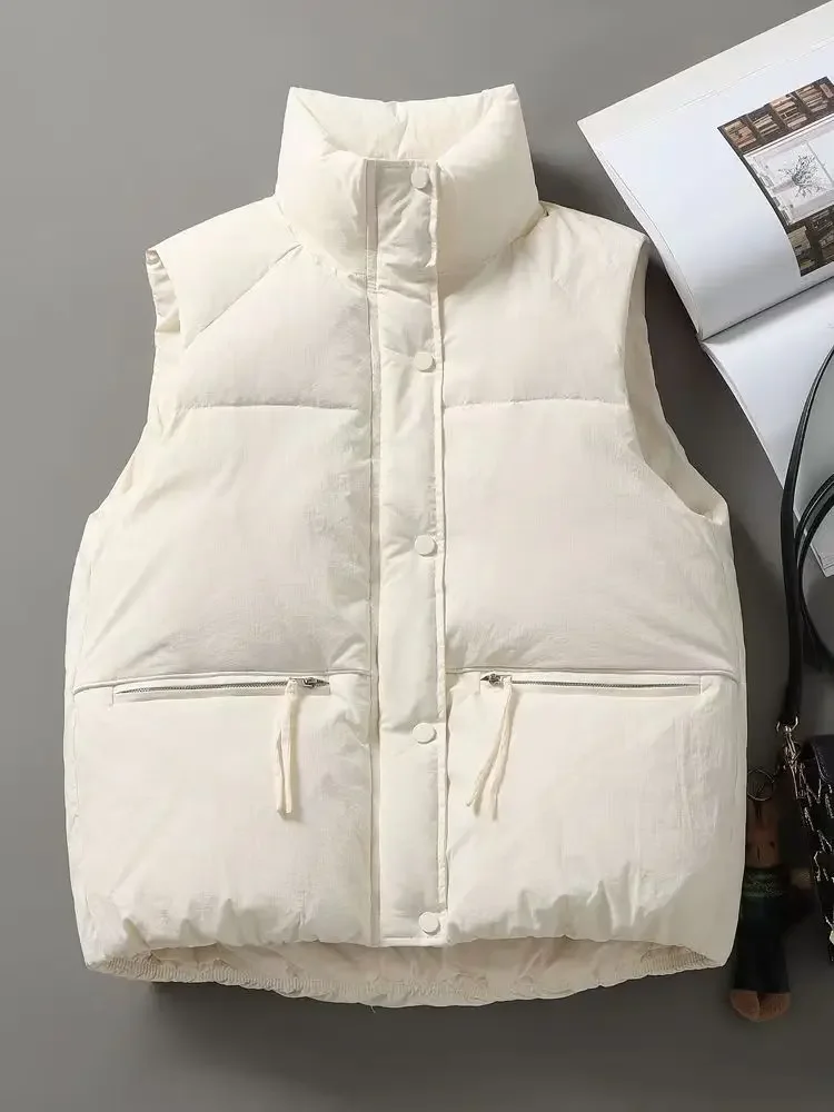 

2023 Winter Autumn Fashion New Cotton Padded Outerwear Vest Down Coat Sleeveless Women Loose Plus Size Puffer Jacket Female