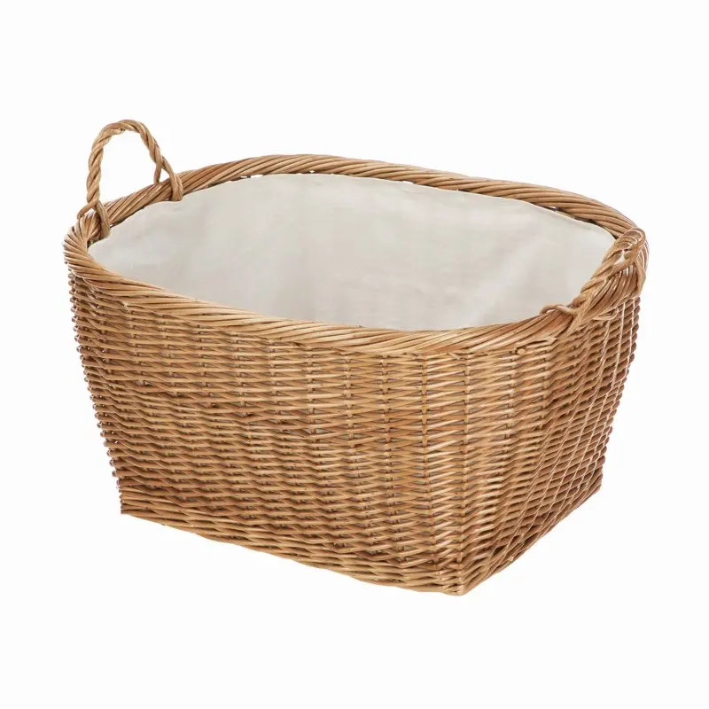 

Stylish Oval Willow Wicker Storage Basket With Removable Liner & Convenient Handles for Home & Office Organization.