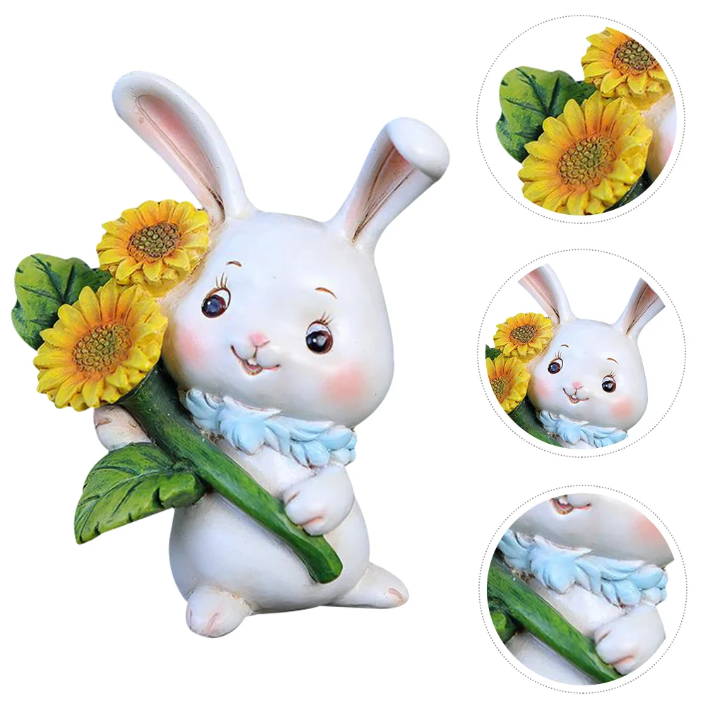 

Resin Bunny Statue Desktop Rabbit Statue Decorative Rabbit with Sunflower Decor