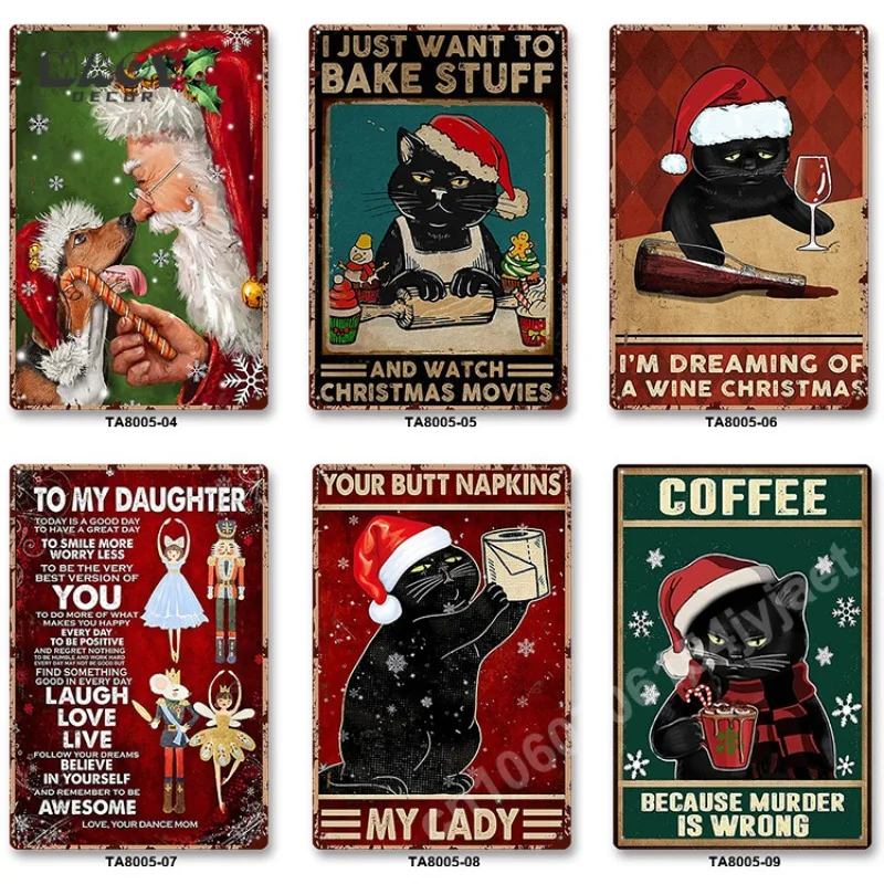 

Vintage Christmas Black Cat Metal Tin Sign Posters My Lord Wall Pictures Funny Decoration Painting Fashion Style Decor Poster