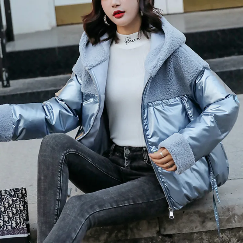 Winter Women Fashion Warm Wool Hooded Pocket Zipper Long Sleeve Windproof Fur Thicken Solid Colors Coat Padded Jackets New Parka