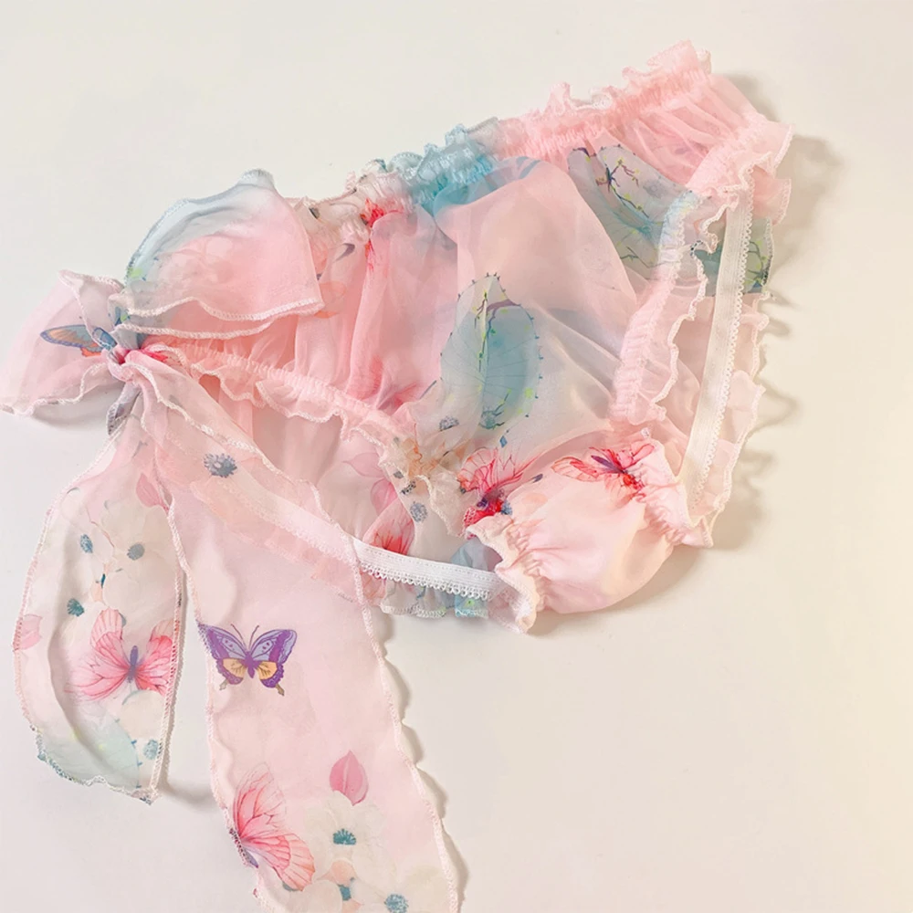 

Sissy Women Floral Lace Underwear Sexy Printed Briefs Sissy Underpants Bowk-not Cute Panties See Through Lingerie
