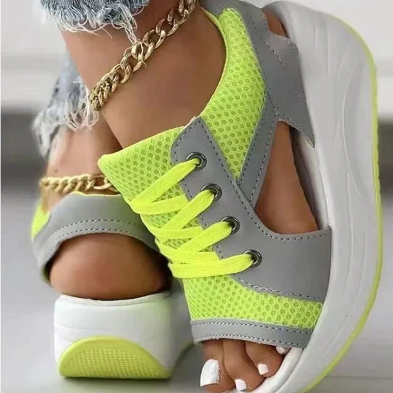 Women's Sneakers Light Breath Casual Sandalias Female Wedges Heels Mesh Summer Vulcanize Flat Platform Peep Toe Ladies Sandals