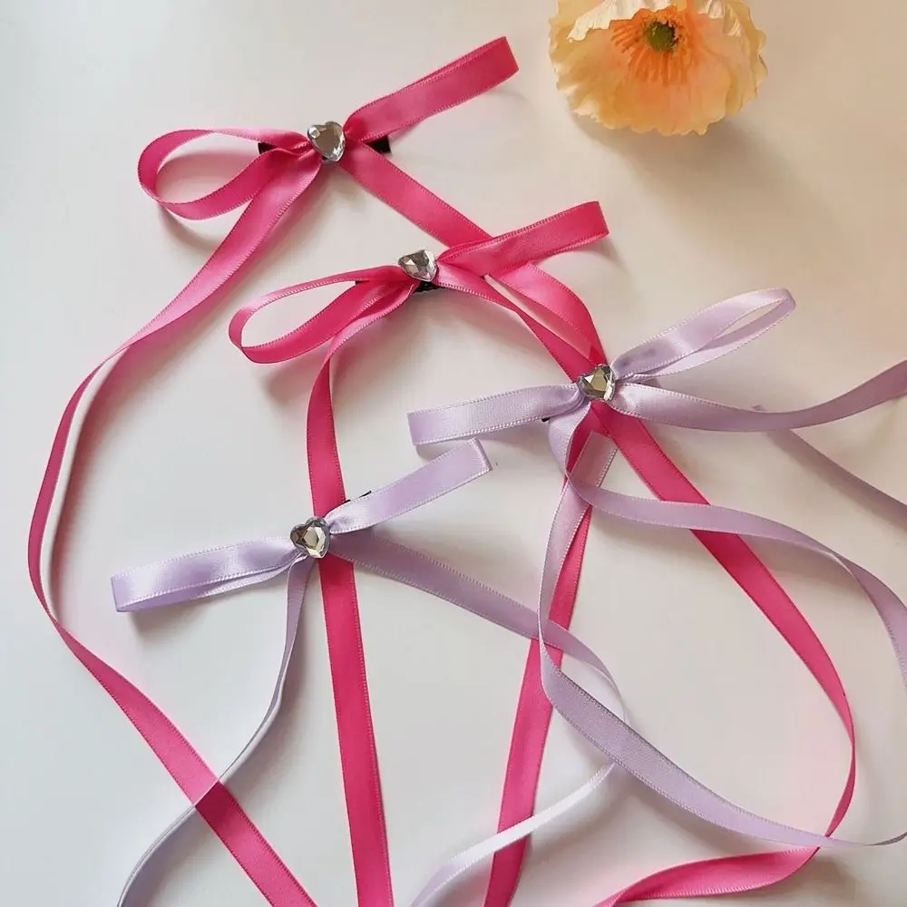 

Rhinestone Duckbill Clip Hair Tie Balletcore Bow Hairpin Korean Style Headwear Female Hair Accessories Girl Hair Clip