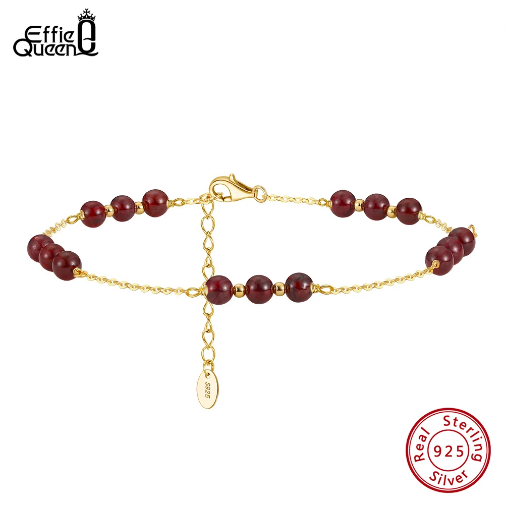 

Effie Queen Adjustable 925 Sterling Silver Natural Garnet Chain Anklet for Women Fashion Summer Foot Chain Barefoot Jewelry SA46