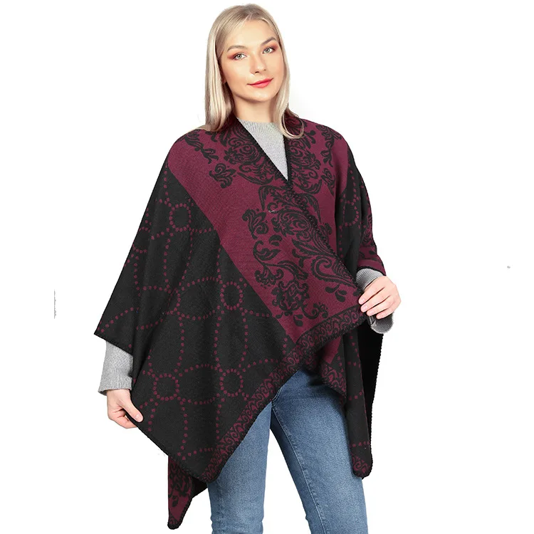Autumn Winter Double Faced Double sided Split Warm Cape Women Imitation Cashmere  Poncho Lady Capes Pink Cloaks