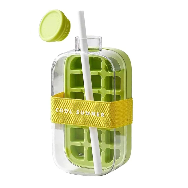 

500/800 мл лоток для кубиков льда с соломинкой 2 в 1, бутылка для кубиков льда, портативная силиконовая машина для изготовления кубиков льда, многоразовая форма для кубиков льда, инструмент