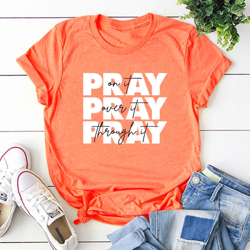 

Pray on It Shirt Pray Over It Shirts Christian Gifts for Women Religious Tee Christian Clothes Bible Verse Tees Inspirational M