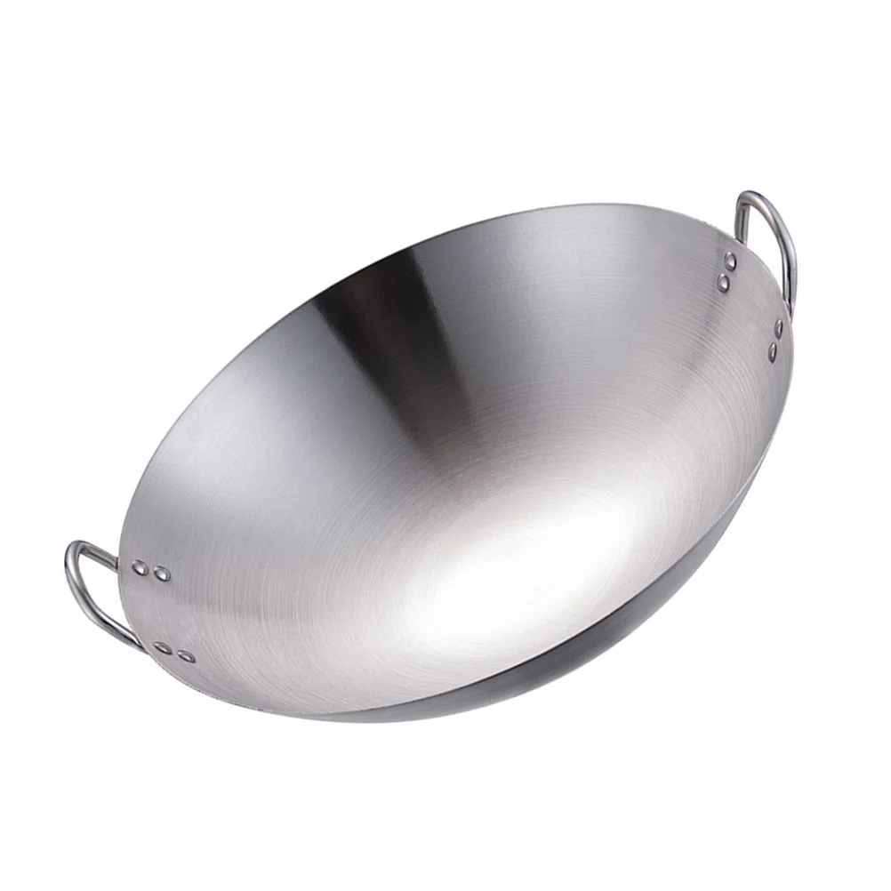 

Wok Pan Pot Chinese Frying Fry Cooking Deep Paella Steel Skillet Stainless Pow Kitchen Stir Cookware Handle Reheating Noodle