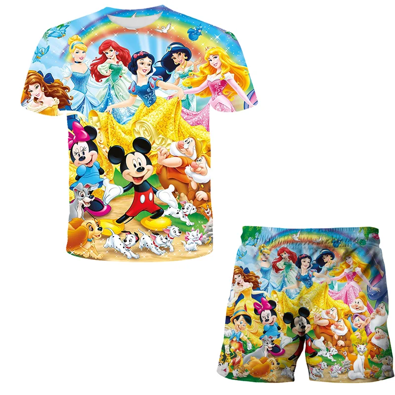 

Disney Characters Collection Children T-Shirt Set 3D Printing Baby Clothes Cartoon Anime Boys Girls Universal Beach Shorts Suit