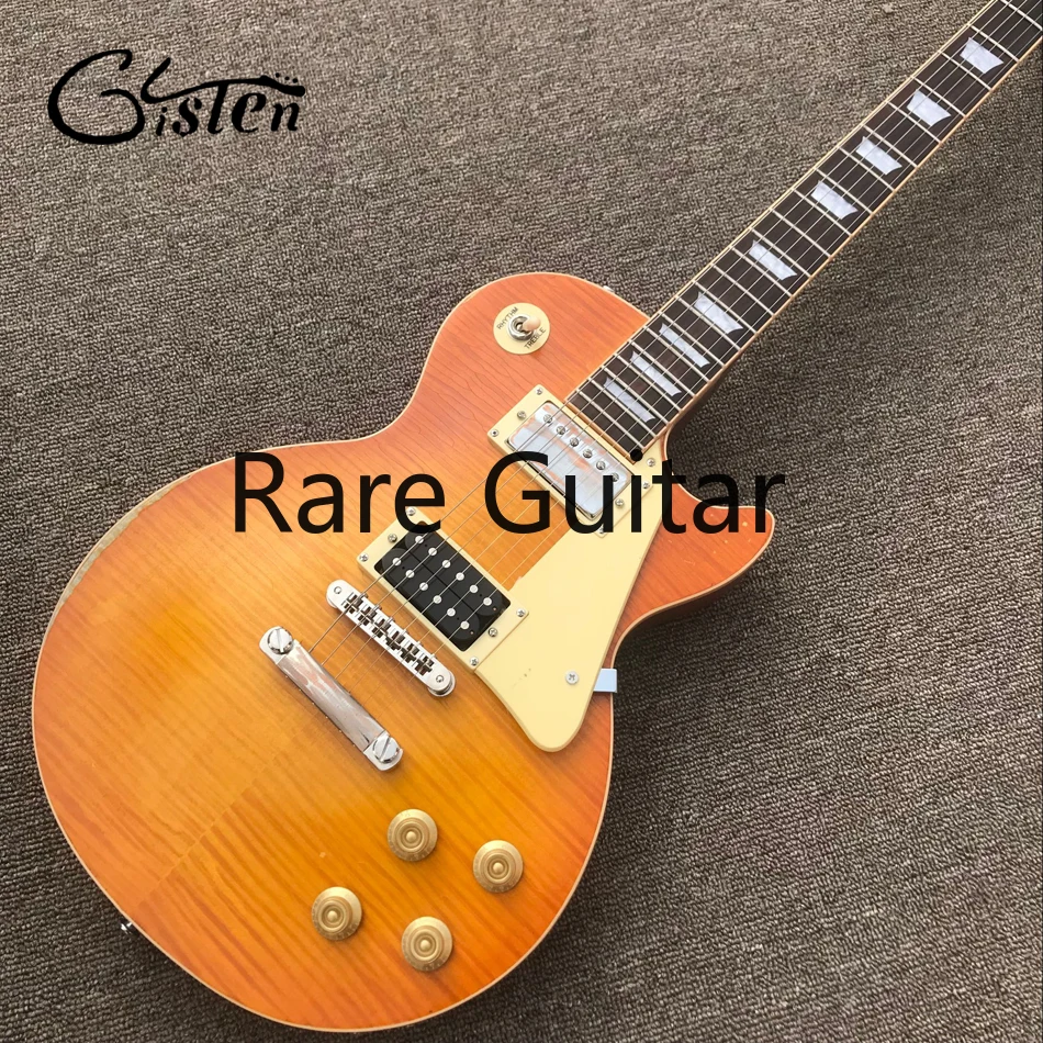 Электрическая гитара Flame Maple Top Jimmy Page Lemon Burst Rlic одно изделие для шеи и тела (без