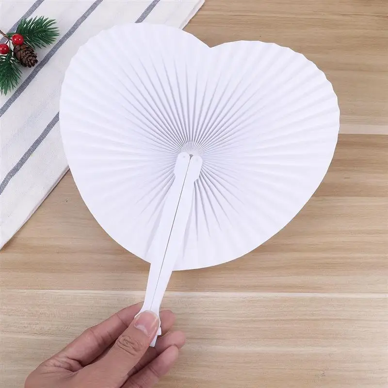 

48pcs Paper Heart Shape Fans Blank Handheld Folding Fan Party Favors for Wedding Festival