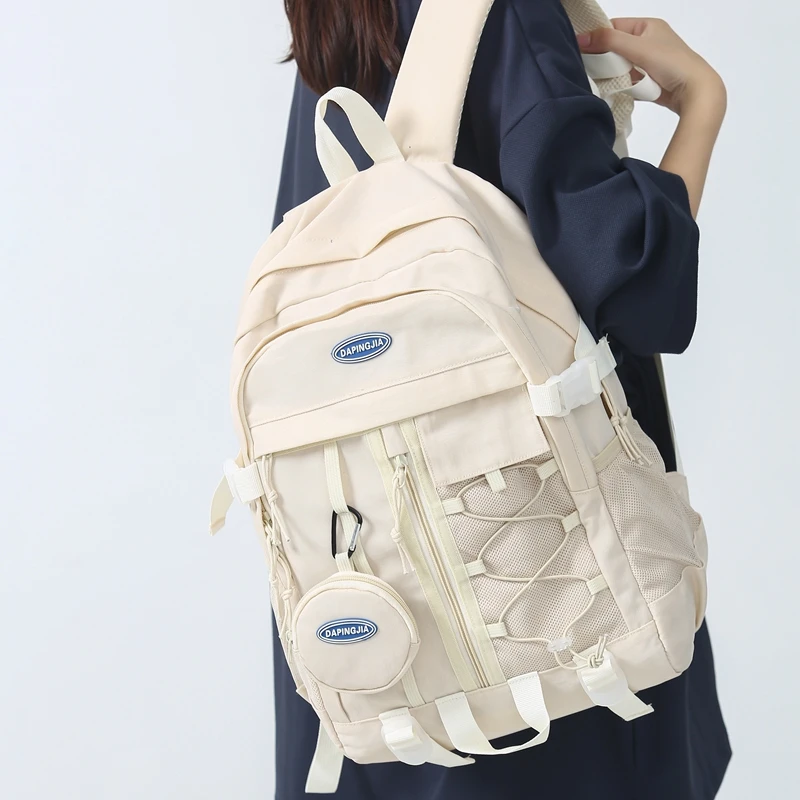 

New Harajuku Girls Multi-pocket Women Backpack White Cute Students Schoolbag Korean Japanese Female Travel bag Laptop Backpacks