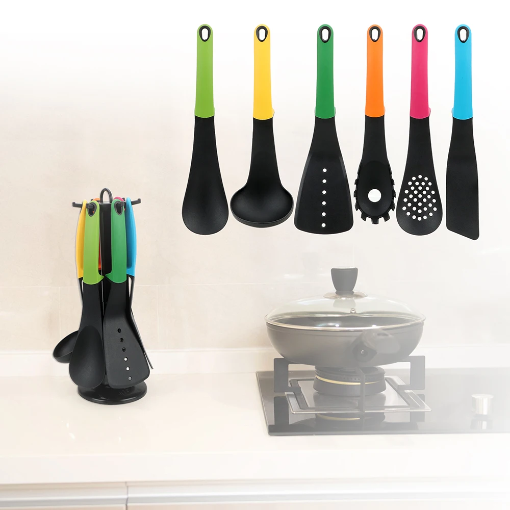 

6 Pcs/set Cooking Tools Flat Spatula Soup Colander Kitchen Accessories Non-stick Nylon Kitchenware Colorful Cooking Utensils