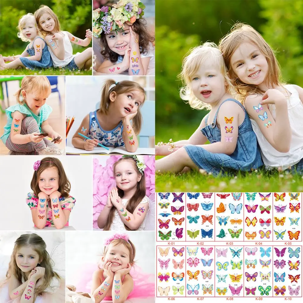 

10 листов/упаковка, временные тату-бабочки с цветами