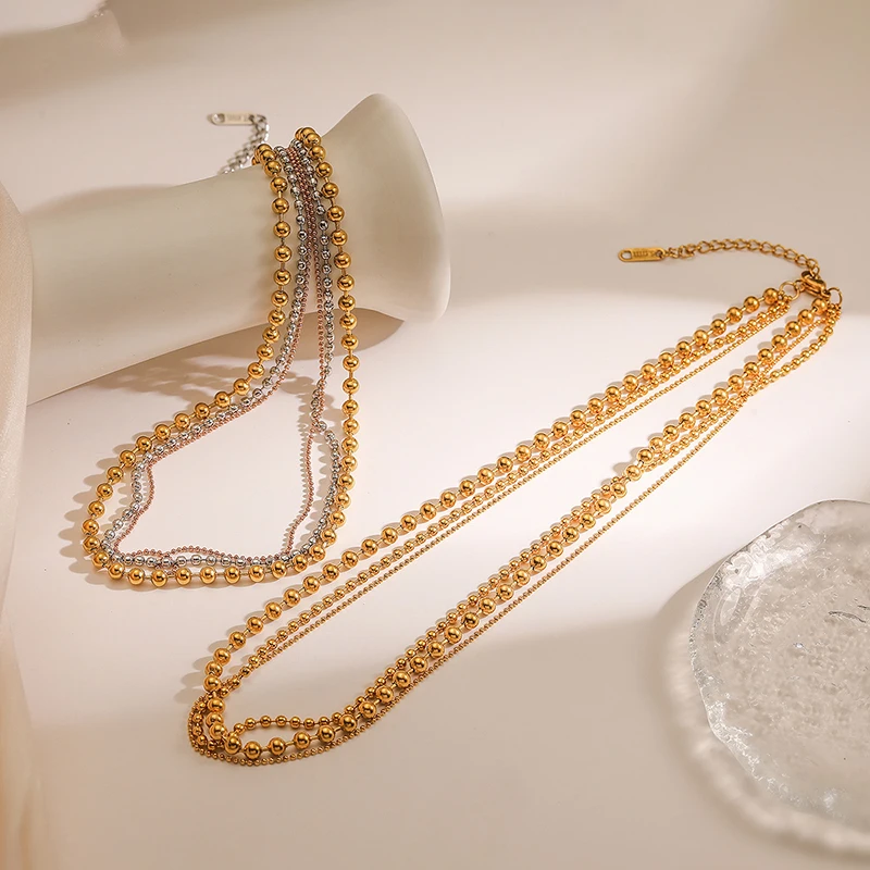 GANEMLY из нержавеющей стали 316L 3 цвета слоя цепочка бисера ожерелье для женщин