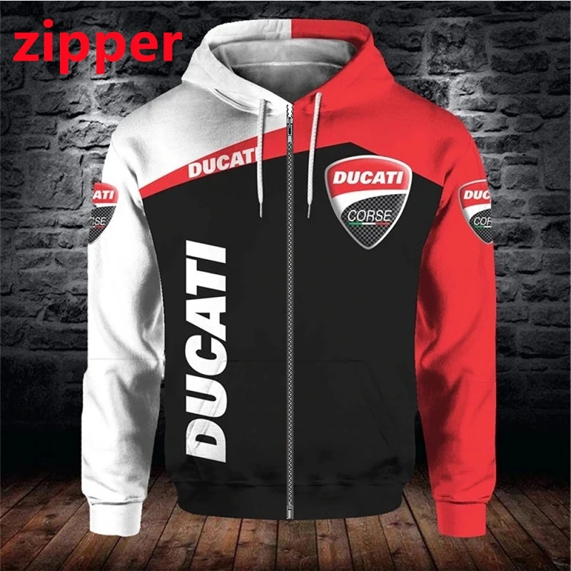 

Outono e inverno da motocicleta do carro mini ducati hoodie 3d impresso rua vestido com zíper das mulheres dos homens pulôver ha