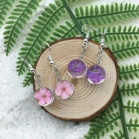 popular korean round pendant earrings womens long color specimen dry flower earrings girl jewelry