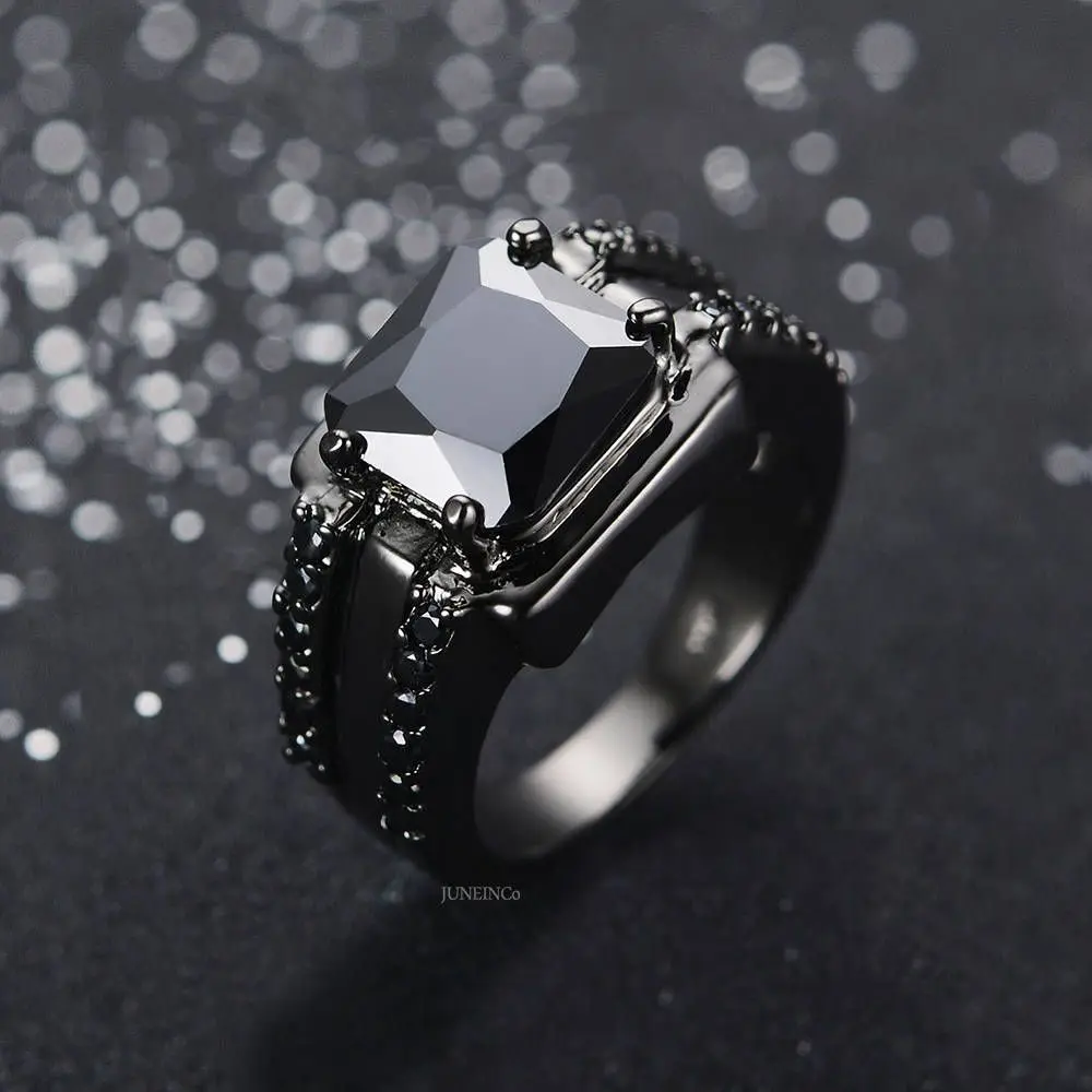 

Black Square Diamond Ring For Women Glossy Inlay Edge Diamond Ring Vintage Luxury Design Party Wedding Engagement Jewelry Gift