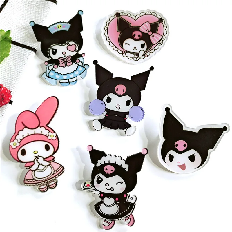 

Kawaii Sanrioed Kuromi My Melody Cinnamoroll Cartoon Acrylic Brooch Cute Badge Kids Hairpin Rubber Band Girly Heart Gift