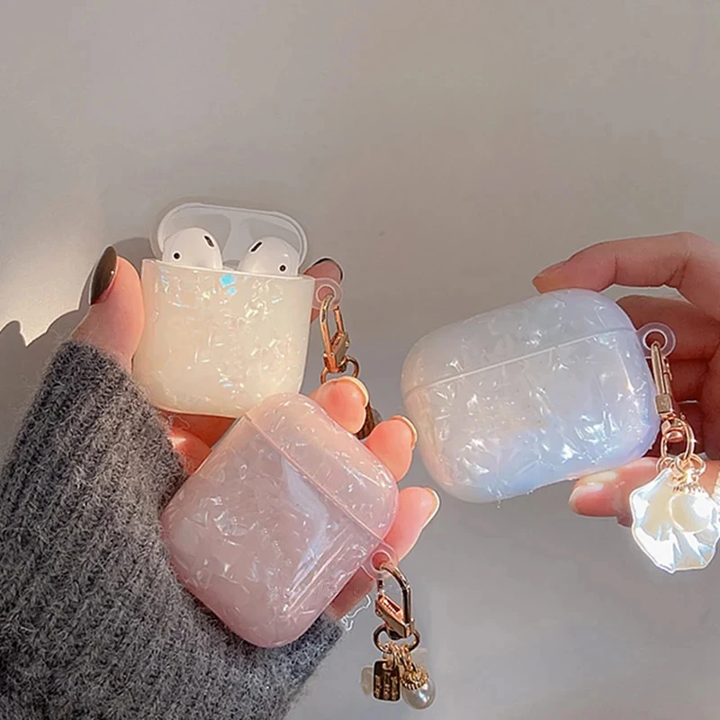Фото Защитный чехол для Bluetooth-гарнитуры Dreamy Pearl Shell, мягкий чехол с брелком для AirPods 4 3 2 1, чехол для беспроводных наушников №1
