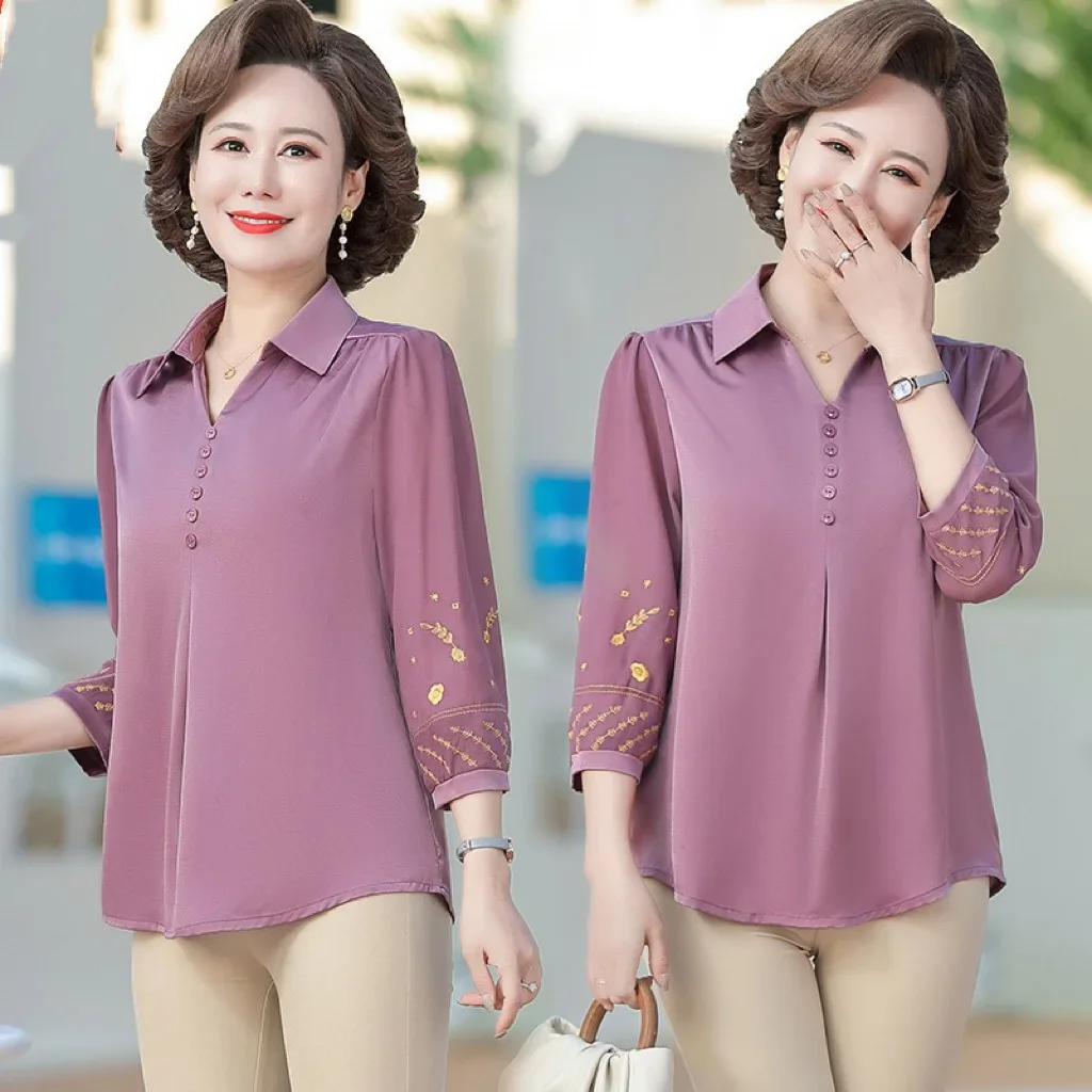 Модная шифоновая блузка свободного кроя для женщин среднего возраста пожилого