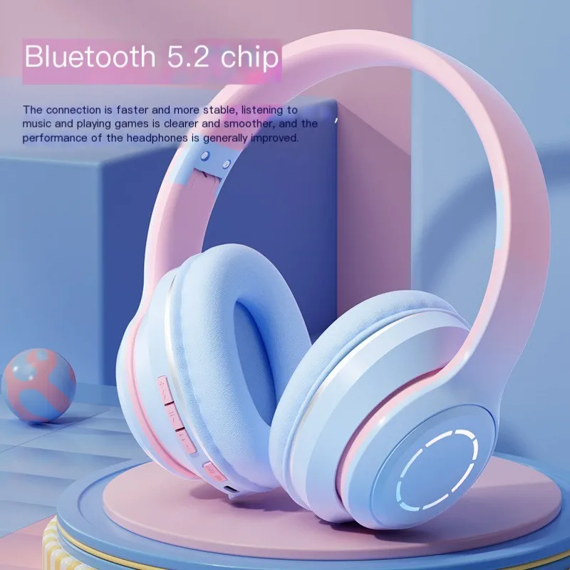 

New Gradient Changing Bluetooth Earphones Headworn Mobile Phones Wireless Gaming Gifts Headphones With Mic Foldable Headphones