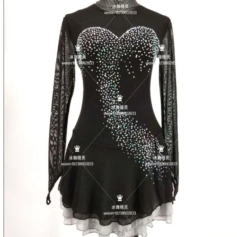 Платье для танца льда девочек со стразами блестящее черное платье фигурного