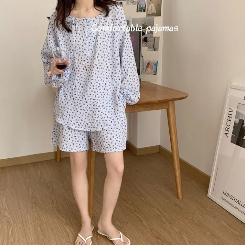 Qweek Women's Pajamas Cotton Home Suit Pyjamas Summer 2021 Korean Pijamas Sleepwear Buttons Printing Pj Set Kawaii Homewear