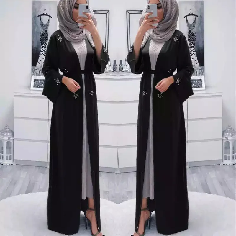 

Wepbel Muslim Open Abaya Women Islamic Clothing Ramadan Cardigan Robe Saudi Middle East Turkey Diamond Hot Drilling Robe Caftan