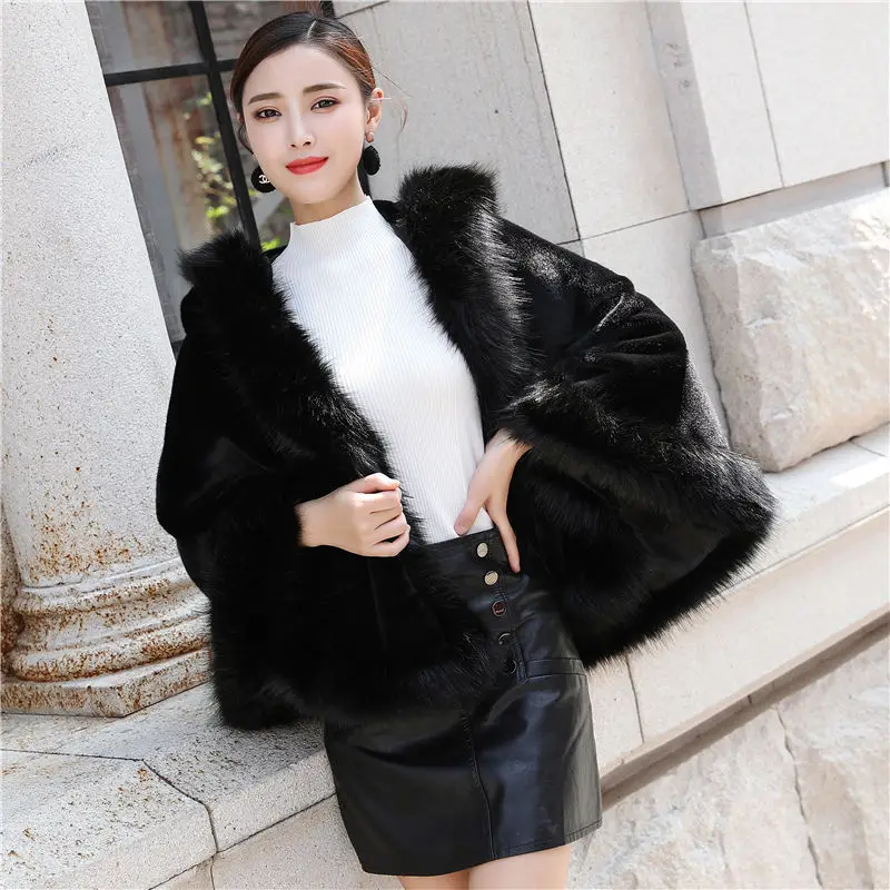 Fur Shawl Woman 2022 Winter Rabbit Fur Bride Faux Fox Hair Mink Hair Coat Korean Fashion Cloak for Luxury Lady Elegant