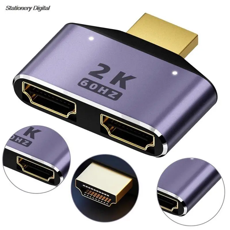 1 To 2 Way HD 2K Dual Output Splitter Monitor Adapter Male To Dual Female Converter Adapter For Notebook Game Console Desktop