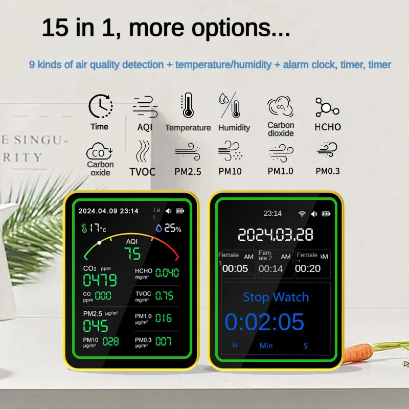 Мониторы качества воздуха датчик CO2Tuya WiFi 15-в-1 APP Control Портативный тестер AQI PM0.3 PM1.0