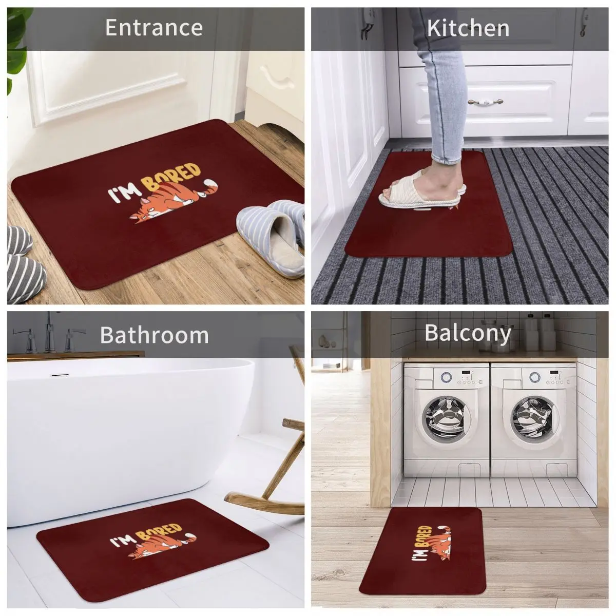 

Door Mat I'm Bored Cat Decor 3D Rug Carpet Bathmat Anti-slip Entrance Living Room Home Kitchen Washable Bathroom Balcony