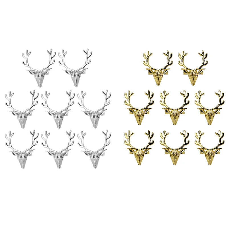 

Deer Head Napkin Buckle Christmas Napkin Rings Table Wedding Gold Reindeer Head Alloy Napkins Ring Holder