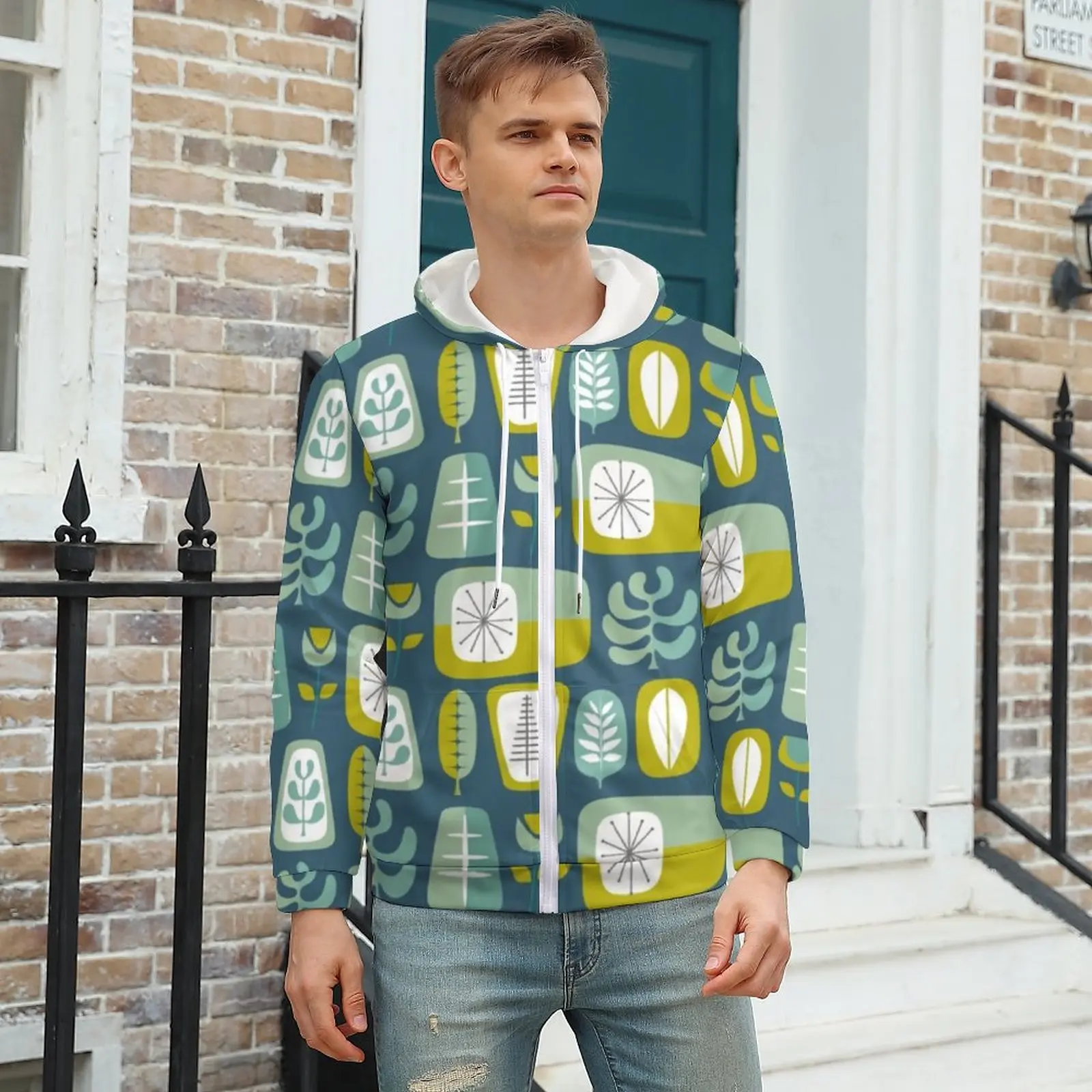 

Mid Century Modern Hoodies Modernist Atomic Design Polyester Zip Up Hoodie Stylish Winter Hoodie Big Size