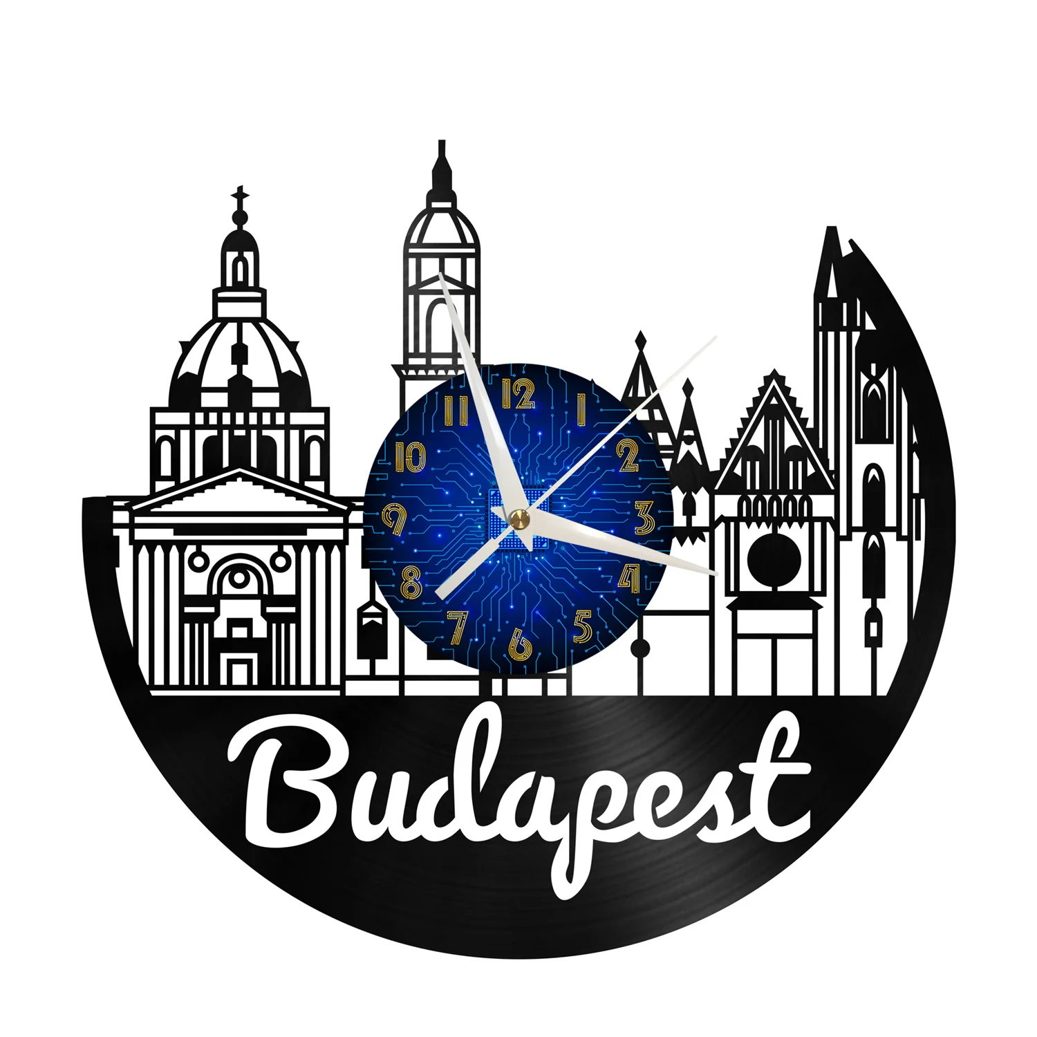 

Budapest Design Vinyl Wall Clock 3d Wall Art Silent Glow Clock City ​​View Led Modern Home Living Room Decor Watch